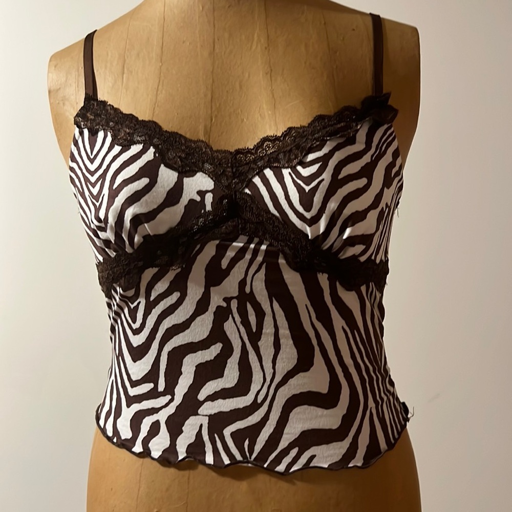Brown and white zebra print tank top